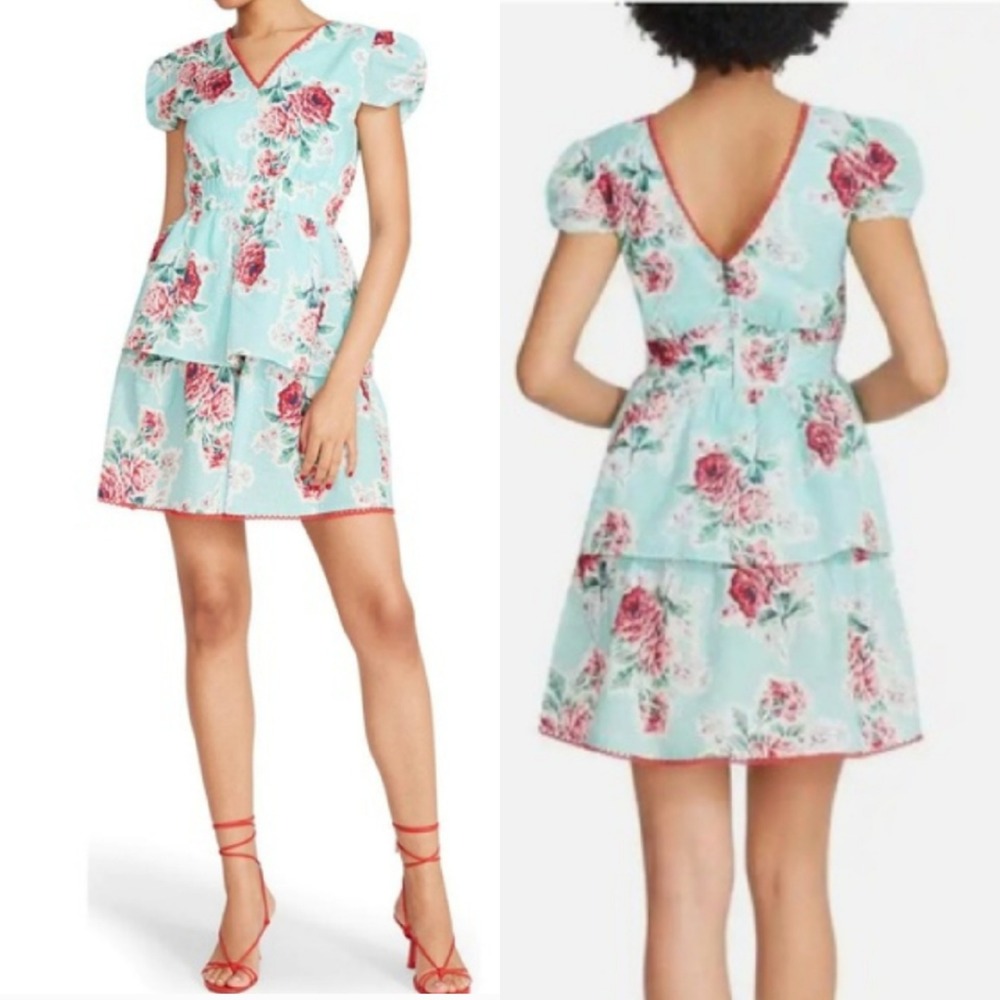 NWT Betsey Johnson Floral V-Neck Tiered Babydoll Mini‎ Dress Rose Garden Medium